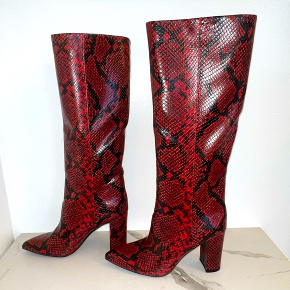 INC Red PAITON Snake Print Heeled Boots INC International Concepts - Picture 5 of 14